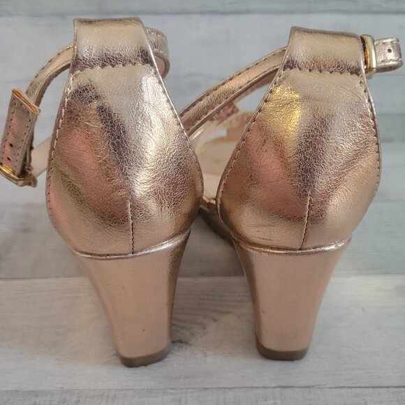 Rose Gold Glitter T-Strap Platform Heels Via Pinky Collection Size 7 - Picture 3 of 7